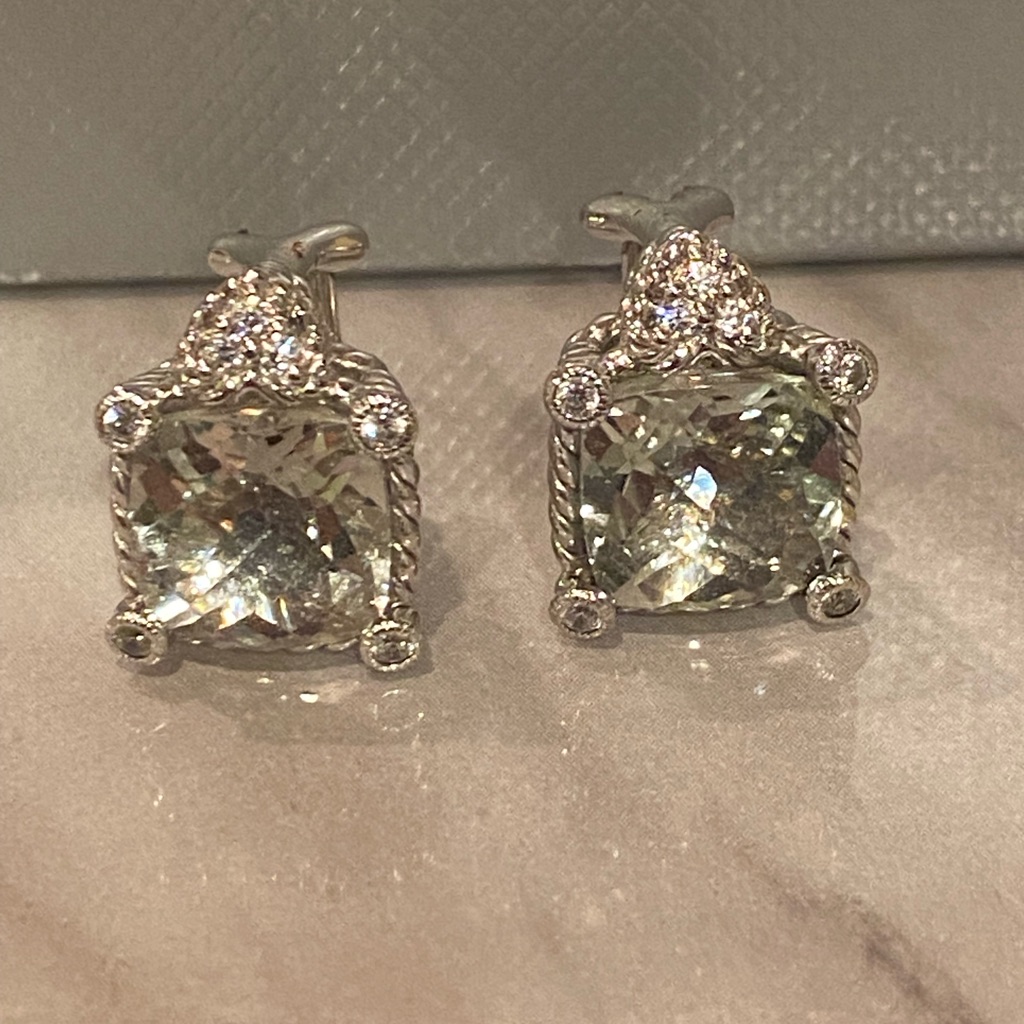 Judith Ripka Sterling Silver Diamonique Earrings Peridot Cz Retired